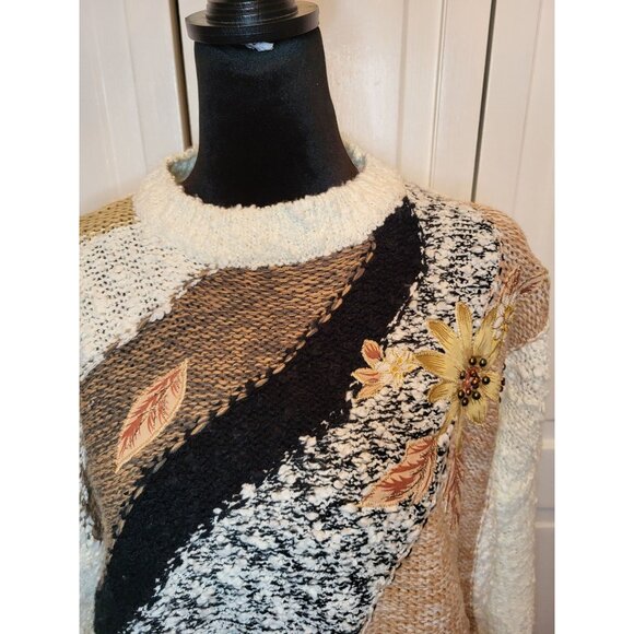 Vintage 80's Embroidered Beaded Popcorn Stitch Floral  Sweater 22 Cottage Glam - Picture 3 of 9
